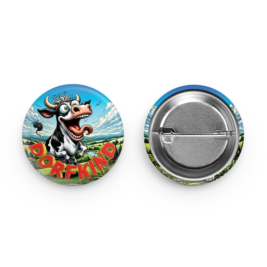 Lustiger 'Dorfkind Crazy Kuh' Button 38 mm – Dein Landleben-Accessoire